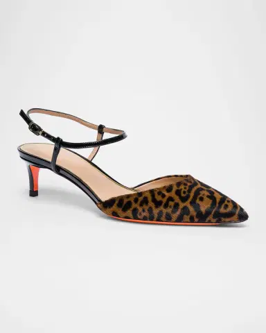 Santoni Leopard Open-Back Kitten Heel Pumps | Thumbnail 2