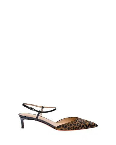 Santoni Leopard Open-Back Kitten Heel Pumps | Thumbnail 1