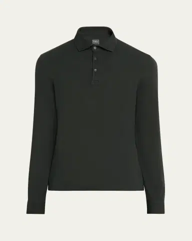 Fedeli Men's Giza Cotton Long-Sleeve Pique Polo Shirt | Thumbnail 11 Fedeli Men's Giza Cotton Long-Sleeve Pique Polo Shirt | Thumbnail 11