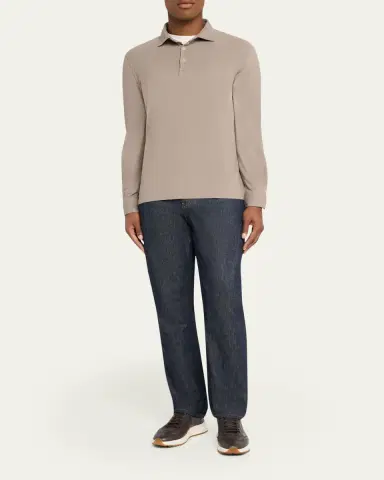 Fedeli Men's Giza Cotton Long-Sleeve Pique Polo Shirt | Thumbnail 21 Fedeli Men's Giza Cotton Long-Sleeve Pique Polo Shirt | Thumbnail 21