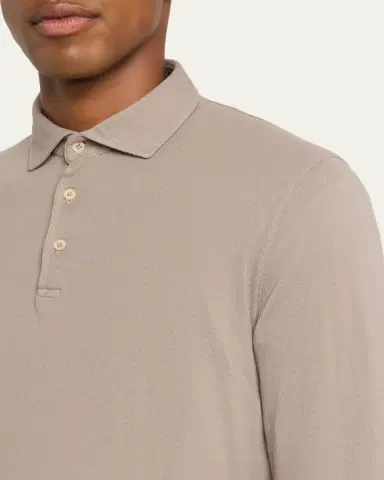 Fedeli Men's Giza Cotton Long-Sleeve Pique Polo Shirt | Thumbnail 24 Fedeli Men's Giza Cotton Long-Sleeve Pique Polo Shirt | Thumbnail 24