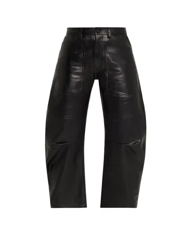 Shon Leather Barrel-Leg Ankle Pants