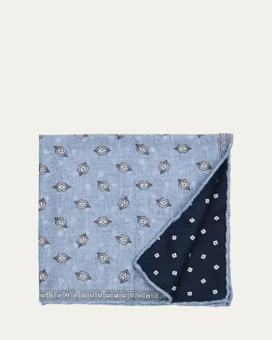 Brunello Cucinelli Men's Geometric Leaf-Print Silk Pocket Square | Thumbnail 2