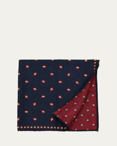 Brunello Cucinelli Men's Geometric Leaf-Print Silk Pocket Square | Thumbnail 3