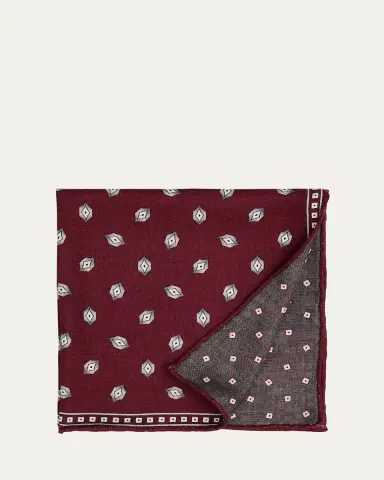 Brunello Cucinelli Men's Geometric Leaf-Print Silk Pocket Square | Thumbnail 4