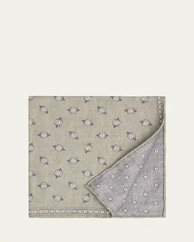 Brunello Cucinelli Men's Geometric Leaf-Print Silk Pocket Square | Thumbnail 5