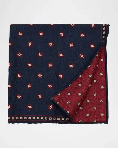Brunello Cucinelli Men's Geometric Leaf-Print Silk Pocket Square | Thumbnail 6