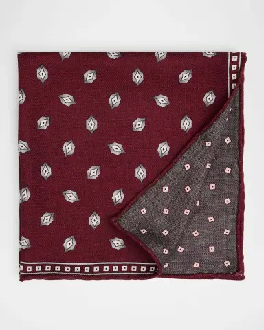Brunello Cucinelli Men's Geometric Leaf-Print Silk Pocket Square | Thumbnail 7