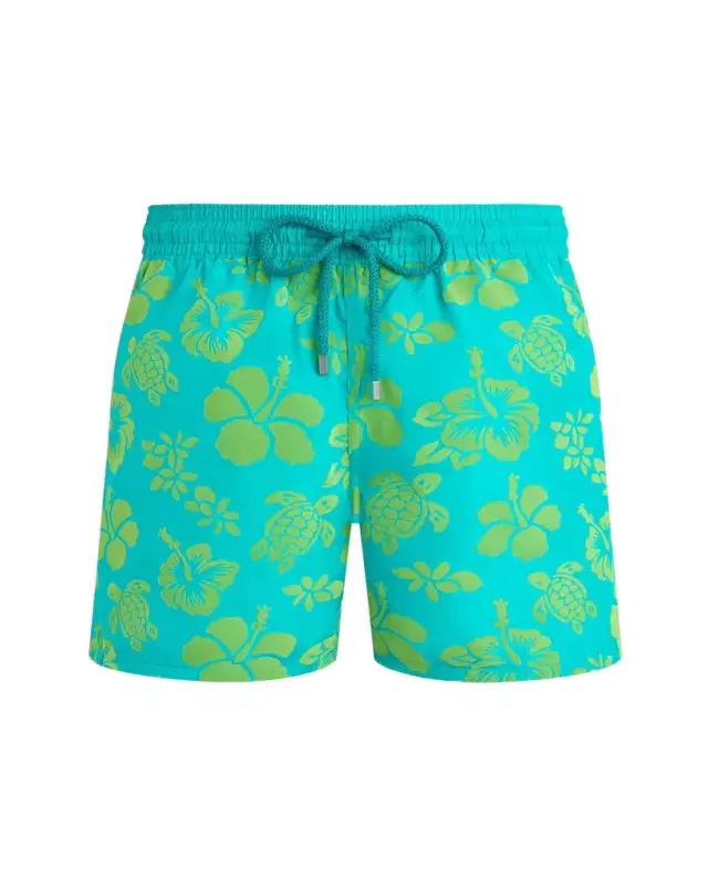 Men's Flocked Tropical Turtle Swim Trunks