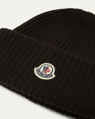 Moncler Men's Cashmere and Wool Rib Logo Beanie Hat | Thumbnail 2 Moncler Men's Cashmere and Wool Rib Logo Beanie Hat | Thumbnail 2