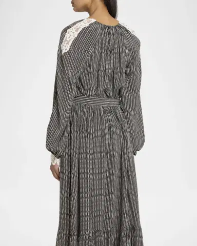 Chloé Micro Check Silk Long-Sleeve Blouse | Thumbnail 2