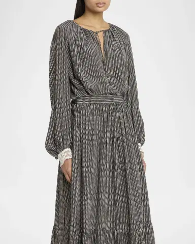 Chloé Micro Check Silk Long-Sleeve Blouse | Thumbnail 3
