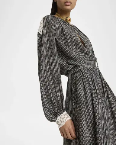 Chloé Micro Check Silk Long-Sleeve Blouse | Thumbnail 4