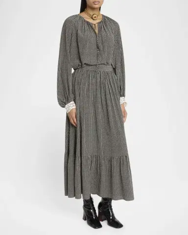 Chloé Micro Check Silk Long-Sleeve Blouse | Thumbnail 5