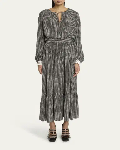 Chloé Micro Check Silk Long-Sleeve Blouse | Thumbnail 7