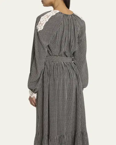 Chloé Micro Check Silk Long-Sleeve Blouse | Thumbnail 8