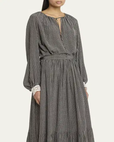 Chloé Micro Check Silk Long-Sleeve Blouse | Thumbnail 9