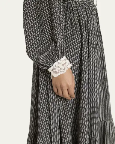 Chloé Micro Check Silk Long-Sleeve Blouse | Thumbnail 10