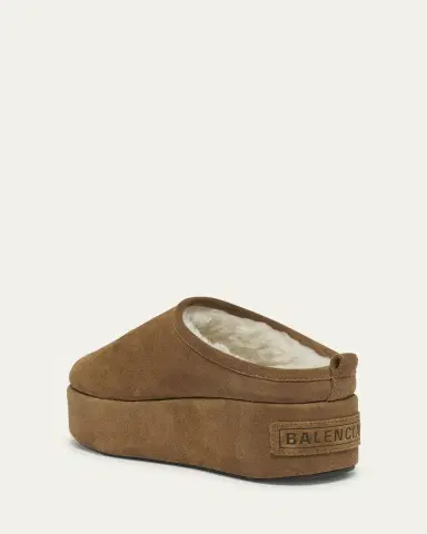 Balenciaga Alaska Suede Faux Shearling Mules | Thumbnail 3
