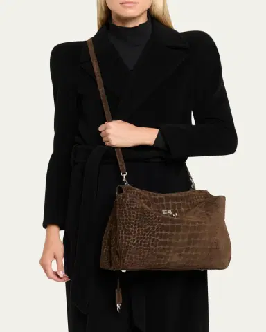 Balenciaga Rodeo Medium Croc-Embossed Suede Top-Handle Bag | Thumbnail 2 Balenciaga Rodeo Medium Croc-Embossed Suede Top-Handle Bag | Thumbnail 2