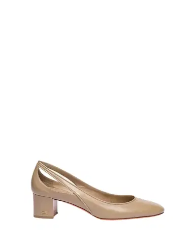 Santoni Cut-Out Block Heel Mixed Leather Pumps | Thumbnail 1 Santoni Cut-Out Block Heel Mixed Leather Pumps | Thumbnail 1