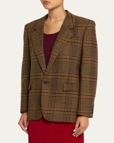 Saint Laurent Oversized Check Single-Breasted Blazer Jacket | Thumbnail 8 Saint Laurent Oversized Check Single-Breasted Blazer Jacket | Thumbnail 8