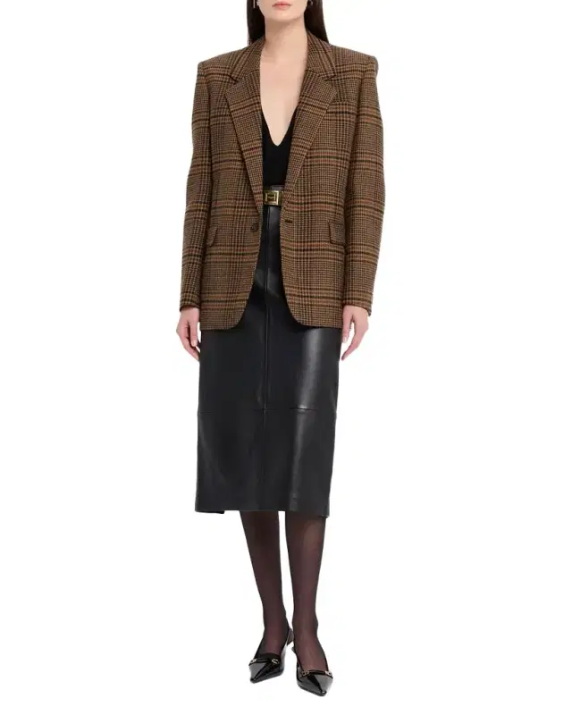 Oversized Check Single-Breasted Blazer Jacket