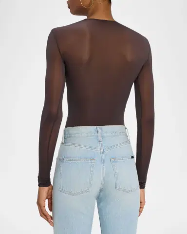 Saint Laurent Sheer Knit Long-Sleeve Bodysuit | Thumbnail 2