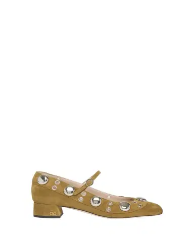 Valentino Garavani Nellcote Studded Suede Mary Jane Ballerina Flats | Thumbnail 1 Valentino Garavani Nellcote Studded Suede Mary Jane Ballerina Flats | Thumbnail 1