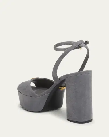 Prada Triangle Logo Suede Ankle-Strap Platform Sandals | Thumbnail 2 Prada Triangle Logo Suede Ankle-Strap Platform Sandals | Thumbnail 2