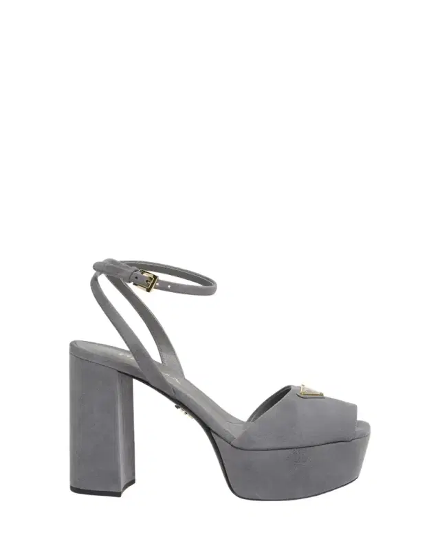 Triangle Logo Suede Ankle-Strap Platform Sandals