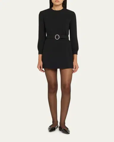 Saint Laurent Wool-Cotton Belted A-Line Mini Dress | Thumbnail 6