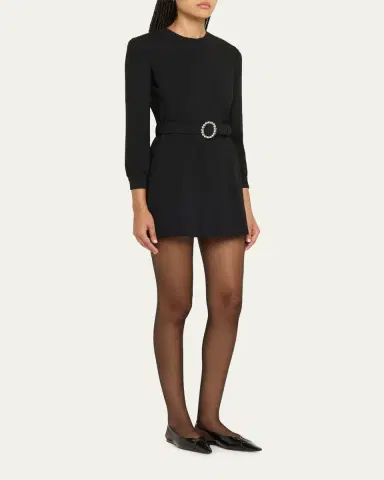 Saint Laurent Wool-Cotton Belted A-Line Mini Dress | Thumbnail 8