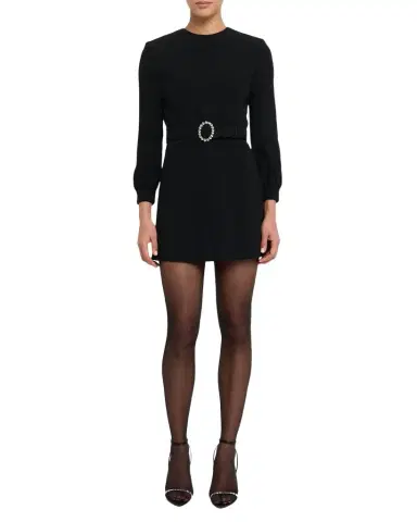Saint Laurent Wool-Cotton Belted A-Line Mini Dress | Thumbnail 1