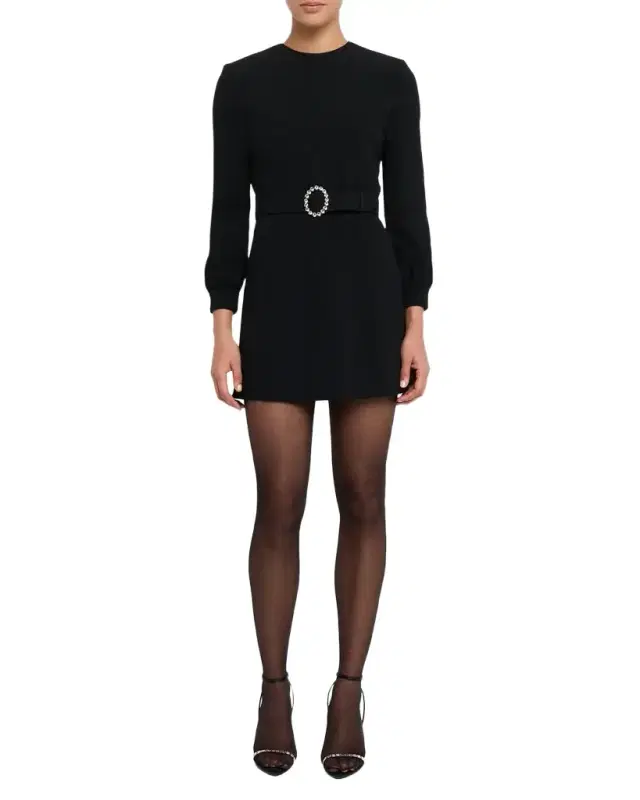 Saint Laurent Wool-Cotton Belted A-Line Mini Dress