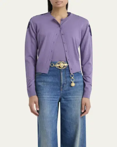 Chloé Guipure Lace-Trim Crewneck Knit Cardigan | Thumbnail 4