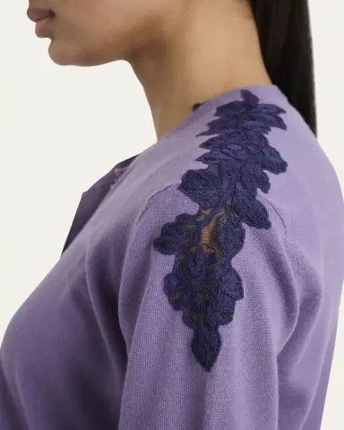 Chloé Guipure Lace-Trim Crewneck Knit Cardigan | Thumbnail 5
