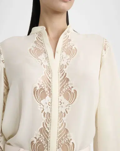 Chloé Lace Placket Tulip-Sleeve Silk Blouse | Thumbnail 4