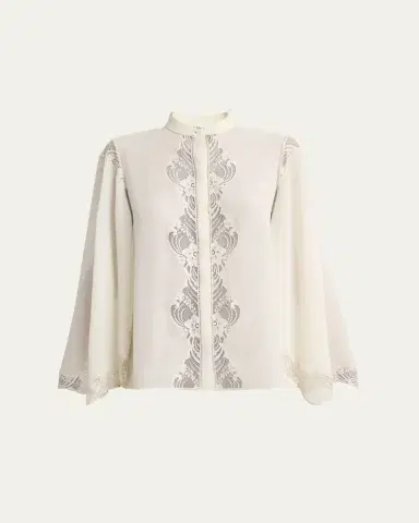 Chloé Lace Placket Tulip-Sleeve Silk Blouse | Thumbnail 5