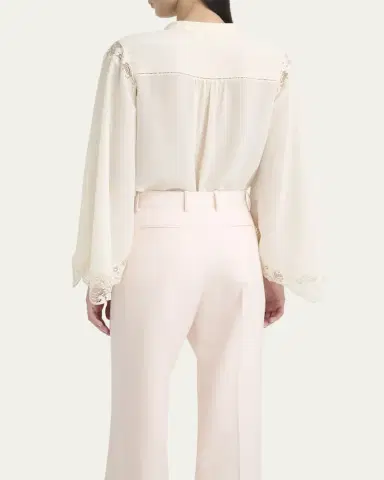 Chloé Lace Placket Tulip-Sleeve Silk Blouse | Thumbnail 7