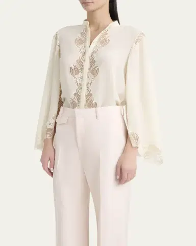 Chloé Lace Placket Tulip-Sleeve Silk Blouse | Thumbnail 8