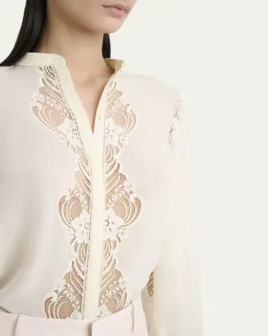 Chloé Lace Placket Tulip-Sleeve Silk Blouse | Thumbnail 9