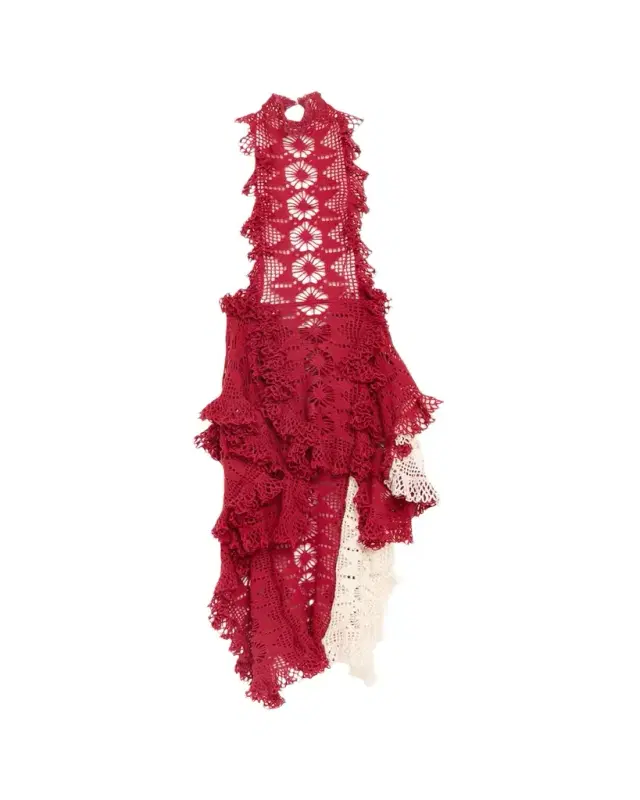 Spade Crochet Knit Ruffle Halter Backless Mini Dress