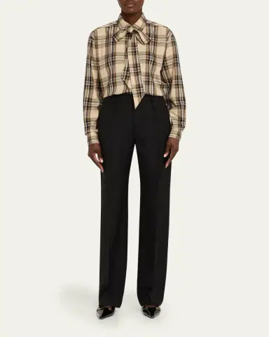 Saint Laurent Neck-Tie Plaid Button-Down Blouse | Thumbnail 2