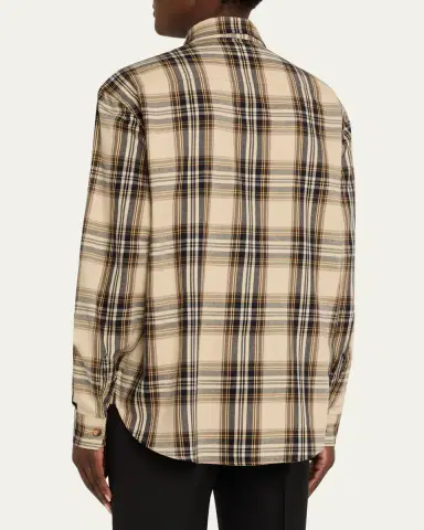 Saint Laurent Neck-Tie Plaid Button-Down Blouse | Thumbnail 3