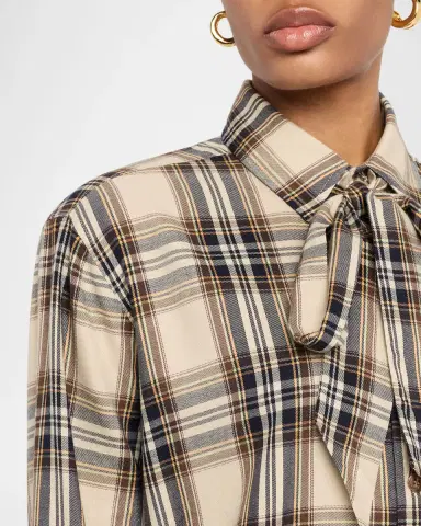 Saint Laurent Neck-Tie Plaid Button-Down Blouse | Thumbnail 5