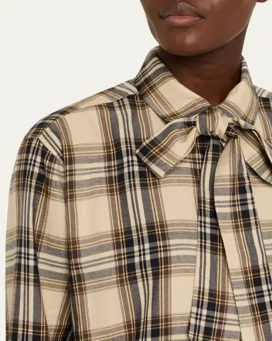 Saint Laurent Neck-Tie Plaid Button-Down Blouse | Thumbnail 6