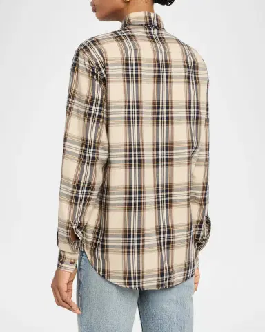 Saint Laurent Neck-Tie Plaid Button-Down Blouse | Thumbnail 8