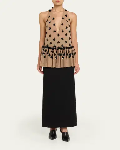 Diotima Embellished Plunging Halter Peplum Top | Thumbnail 2 Diotima Embellished Plunging Halter Peplum Top | Thumbnail 2