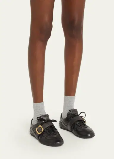 Miu Miu Allacciate Leather Buckle Low-Top Sneakers | Thumbnail 2 Miu Miu Allacciate Leather Buckle Low-Top Sneakers | Thumbnail 2